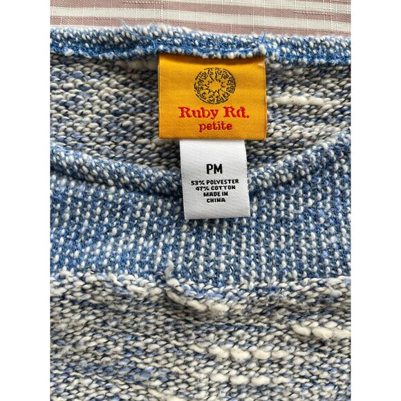 Ruby Rd Women's Petite M Blue Colorblock 3/4 Sleeve Knit Top spring casual - Picture 3 of 6